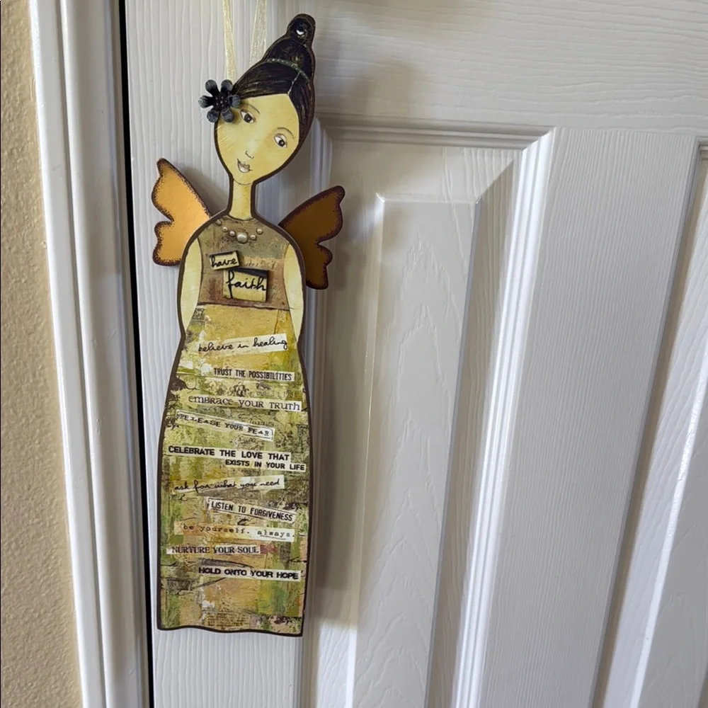 Whimsical Angel Wall Decor with Orange Wings have faith message